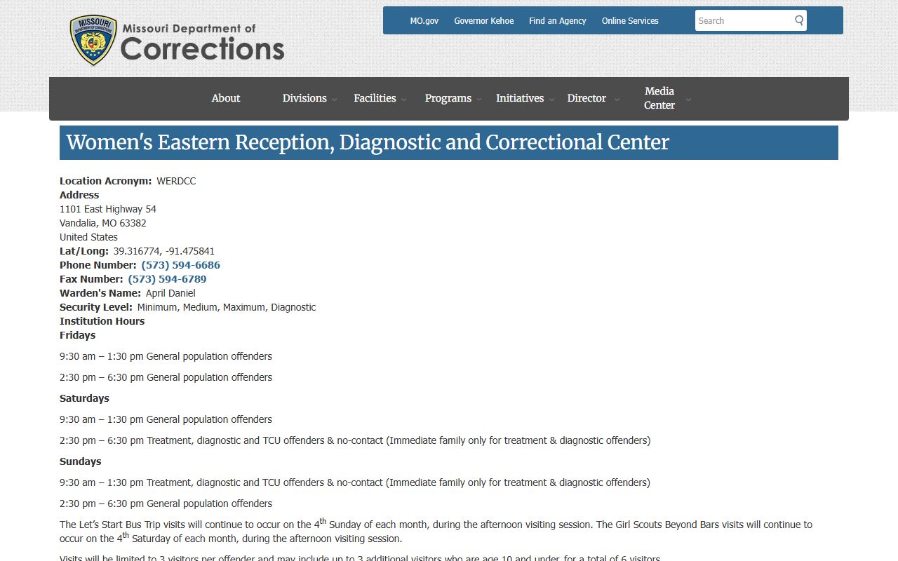 Missouri DOC facility page for Women's Eastern Reception Diagnostic and Correctional Center
